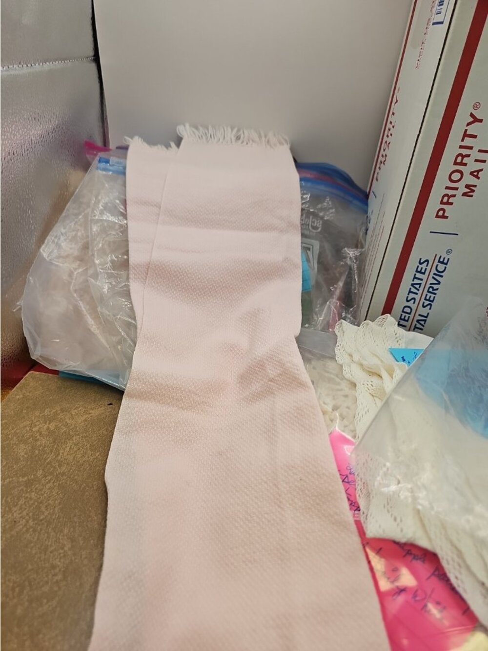 Embroidered Linen Pink & Blue  towel